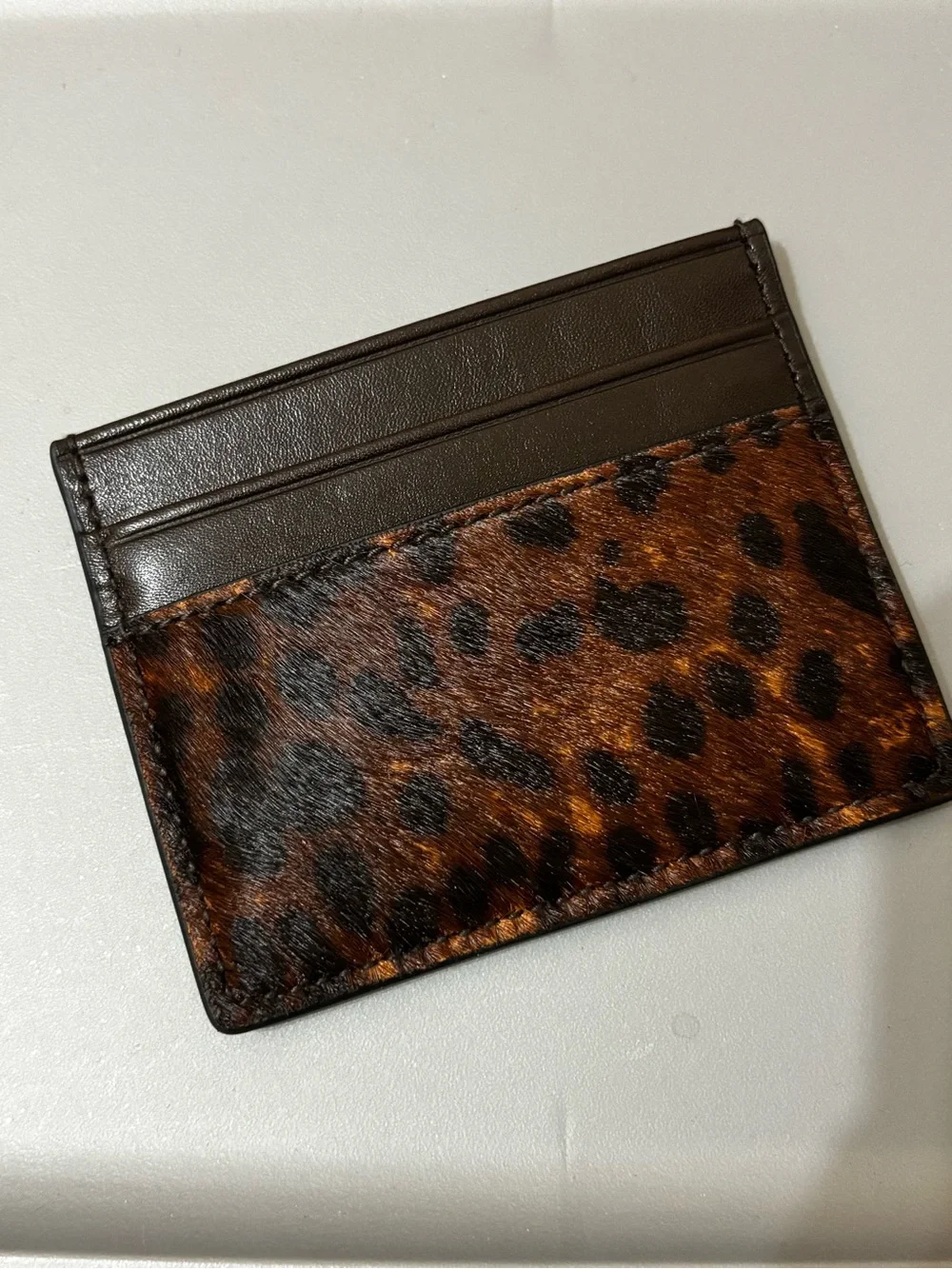 Leather Card Holder with Brown Leopard Haircalf NEW